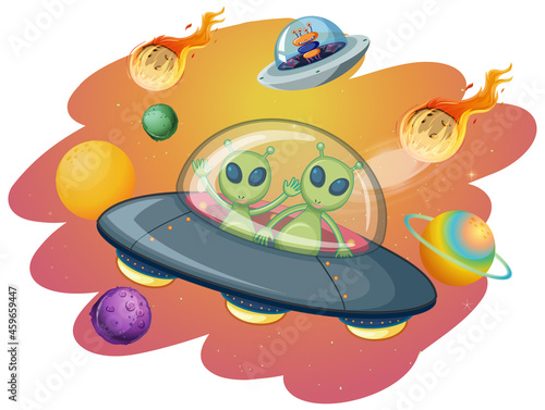 Alien in UFO on space scene