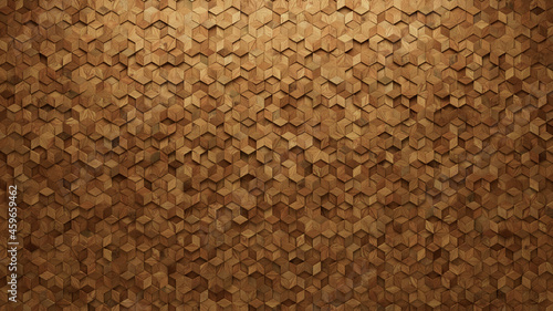 Wood, 3D Mosaic Tiles arranged in the shape of a wall. Diamond Shaped, Timber, Blocks stacked to create a Soft sheen block background. 3D Render
