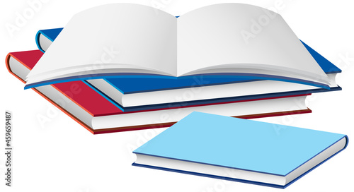 Pile of books on white background