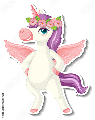 Cute unicorn stickers with a purple pegasus cartoon character