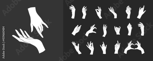 Set of Vector female beauty hands silhouette. Editable outline stroke size. Line flat contour, thin and linear design. Simple icons. Concept illustration.