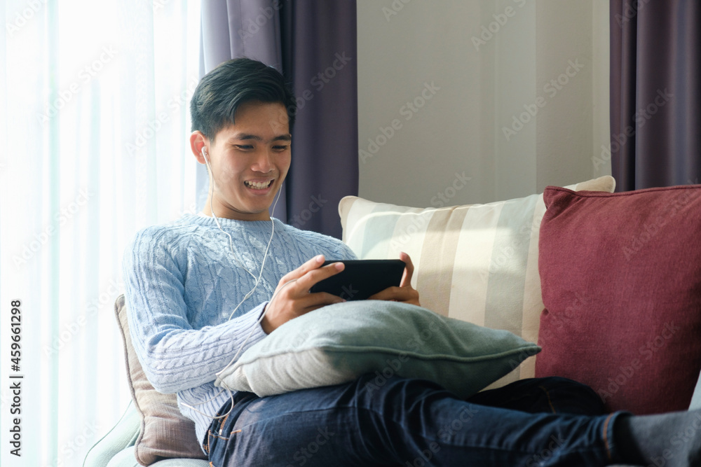 Young Man Enjoying Favorite Playlist . Young Man Enjoying Favorite Playlist .
