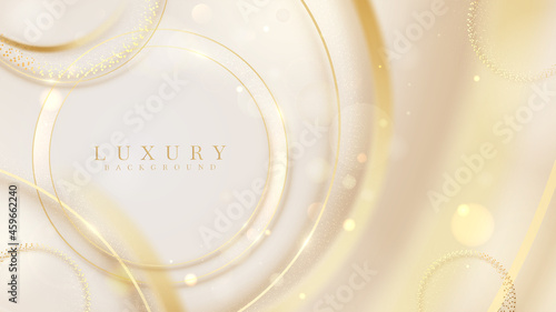 Line circle gold sparkling with light glowing ring effects and blur style bokeh elements, 3d luxury background, greeting card design, invitation frame, certificate idea. vector illustration.
