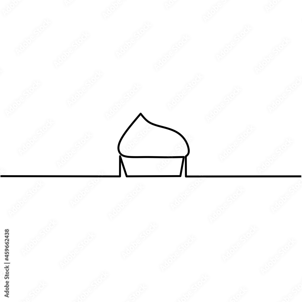 Continuous line drawing of cake, food, object one line, single line art, vector illustration Continuous line drawing of cake, food, object one line, single line art, vector illustration