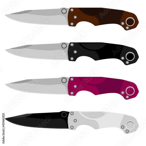 Folding pocket knife. A set of vector folding knives.