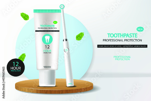 Toothbrush vector realistic. Product placement banner mock up