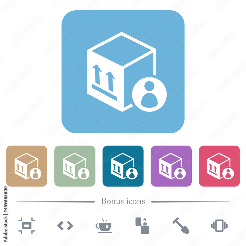 Package recipient flat icons on color rounded square backgrounds Package recipient flat icons on color rounded square backgrounds