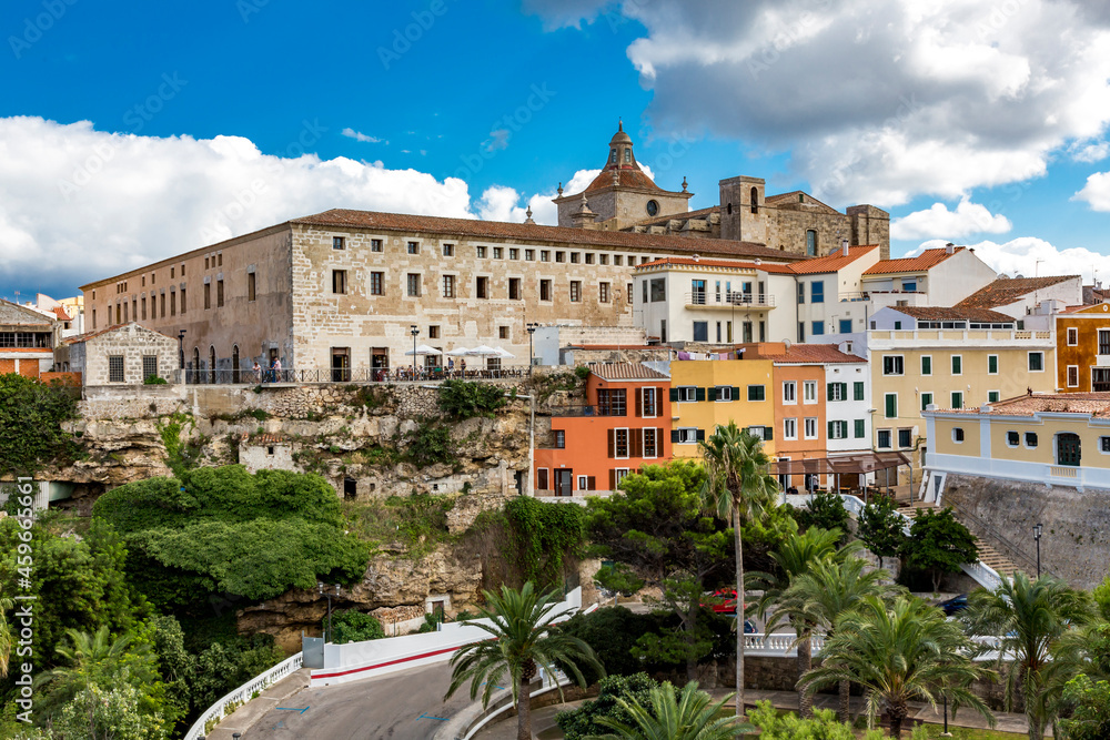 Spain, Balearic Islands, Mahon, Exterior of Claustre del Carme market hall in summer Spain, Balearic Islands, Mahon, Exterior of Claustre del Carme market hall in summer