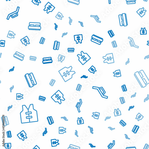 Set line Life jacket, Sunbed and umbrella and Hotel room on seamless pattern. Vector