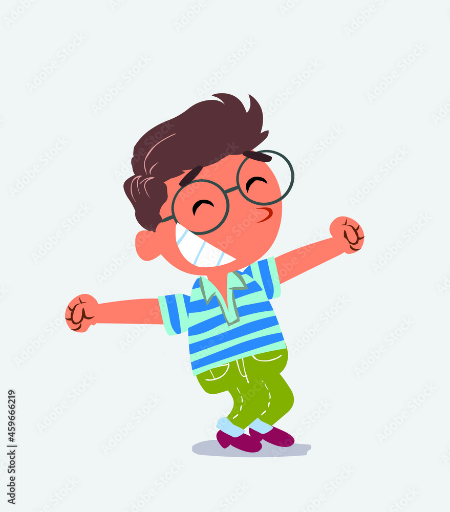 Euphoric little boy on jeans in funny cartoon character. Euphoric little boy on jeans in funny cartoon character.
