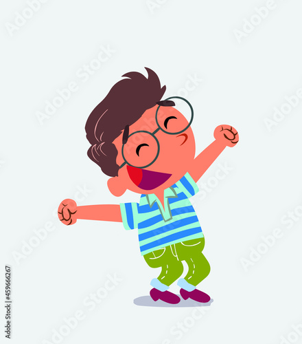 Euphoric cartoon character of little boy on jeans.