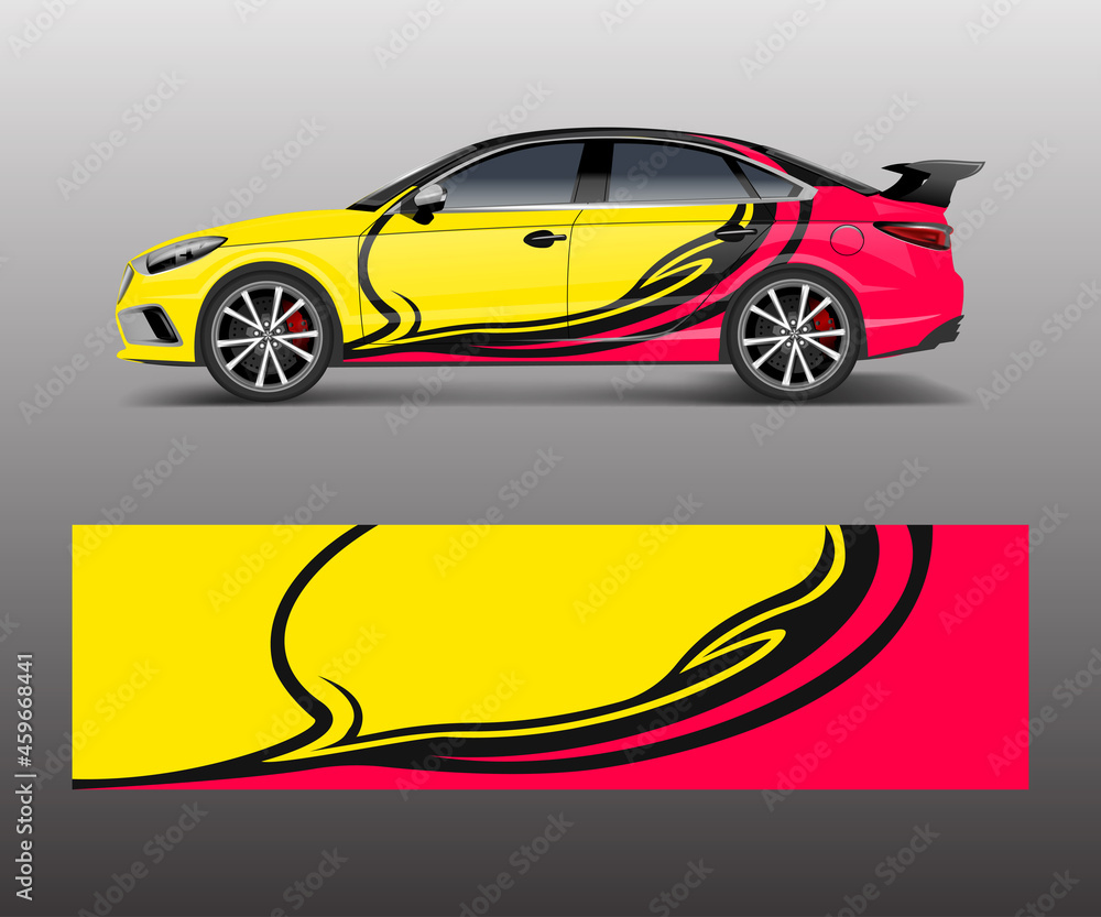 Fototapeta premium Car decal graphic vector wrap vinyl sticker. Graphic abstract wave shape designs for branding, race and drift car template design vector