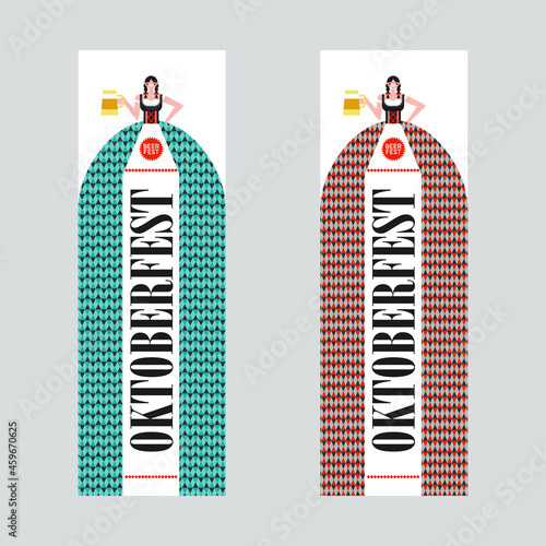 Oktoberfest. A German girl in a national costume with a beer mug. Vector illustration. Beer festival.