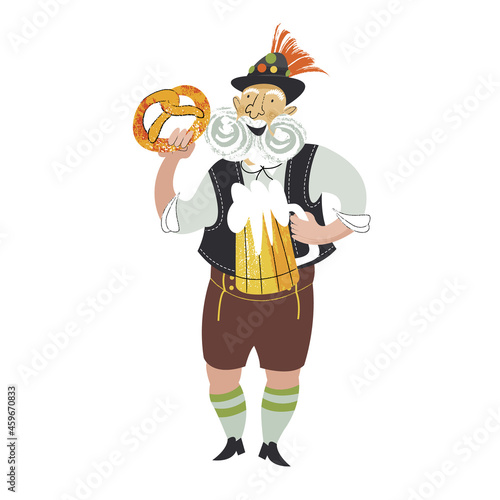 A cheerful character of the Oktoberfest festival. Vector illustration.