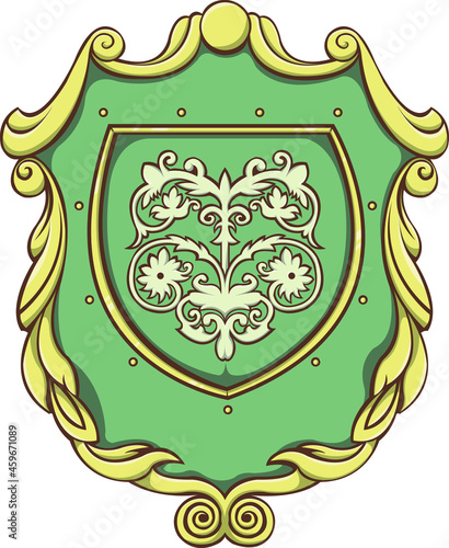 Classic heraldic shield with blazon vector illustration.