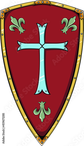 Royal heraldic vector shield with blue cross and Fleur De Lys.