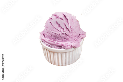 Grape-flavored purple ice cream isolated. White background.