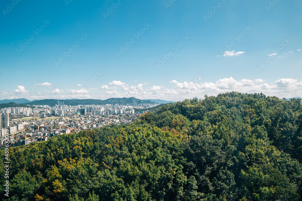 View of Seoul city from North Seoul Dream Forest park in Seoul, Korea