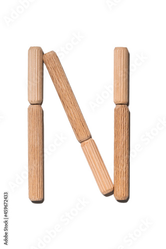 Wooden letter N alphabet set including multiple punctuation