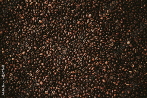Roasterd coffee beans, background, top view