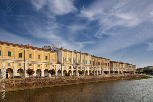 Senigallia, Ancona, Italy, August, 23, 2021: the Portici Ercolani were built by Cardinal Ercolani from which the name itself derives. Misa river photo