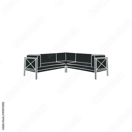 Sectional Sofa Icon Silhouette Illustration. home Furnitures Vector Graphic Pictogram Symbol Clip Art. Doodle Sketch Black Sign.