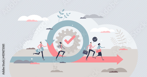 Agile as fast and effective business adaption to changes tiny person concept. Performance management with flexible strategy and quick improvements vector illustration. Innovation development cycle. photo