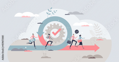Agile as fast and effective business adaption to changes tiny person concept. Performance management with flexible strategy and quick improvements vector illustration. Innovation development cycle.