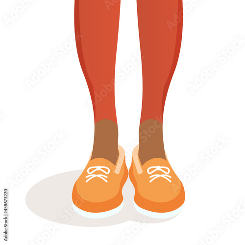Female legs in sneakers on an isolated background. Vector illustration of bright shoes on legs and leggings. Flat design. © Irina Anashkevich