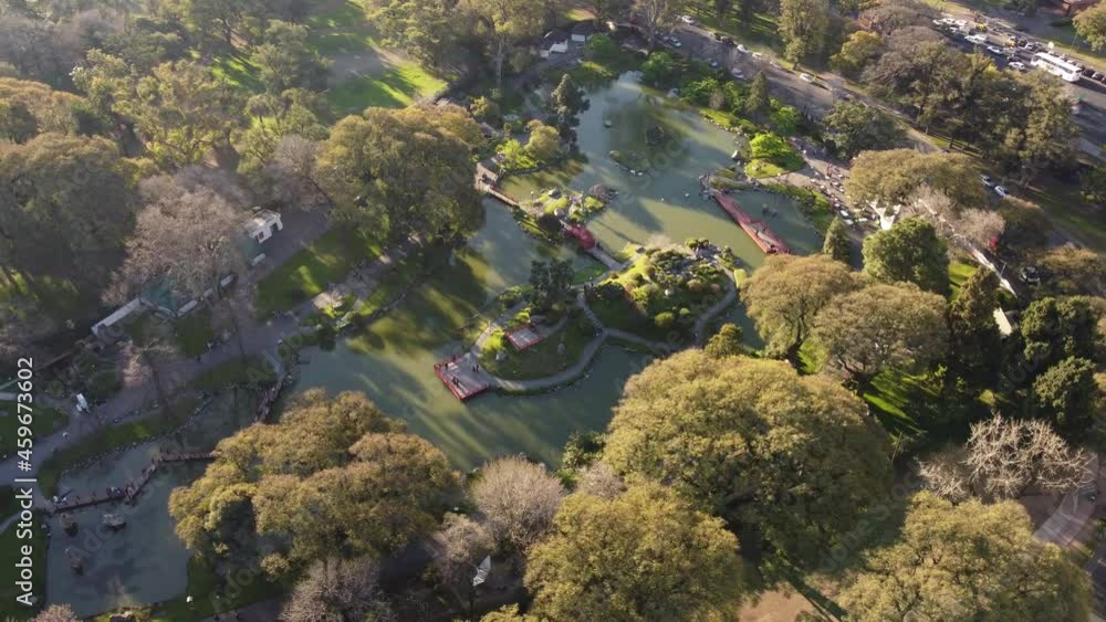 Beautiful famous Japanese garden at Buenos Aires city, Argentina. Aerial orbit Beautiful famous Japanese garden at Buenos Aires city, Argentina. Aerial orbit