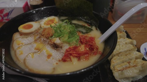 Wallpaper Mural Tonkotsu Ramen, Japanese Cuisine with pork, eggs, spring onions and kimchi Torontodigital.ca