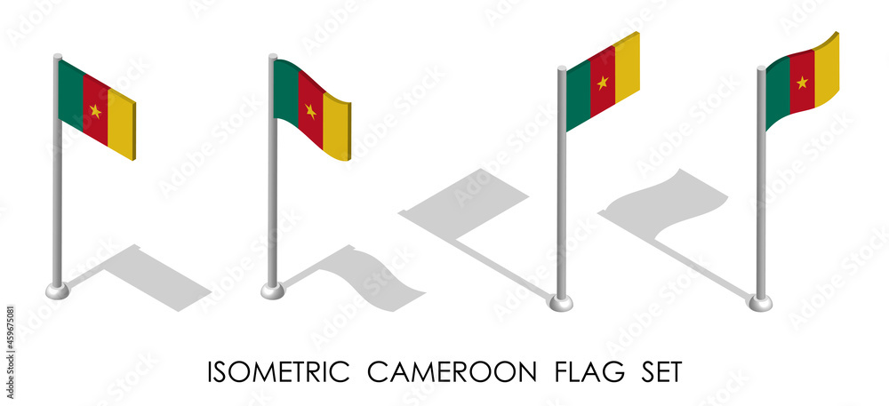 isometric flag of CAMEROON in static position and in motion on flagpole. 3d vector