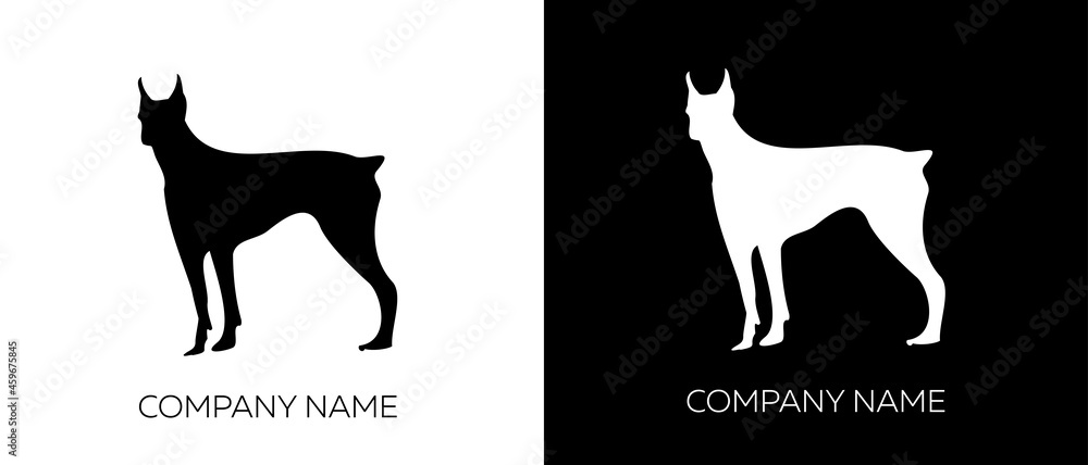 Dog silhouette creative symbol concept. Dog Logo template. Doberman pinscher - isolated vector illustration
