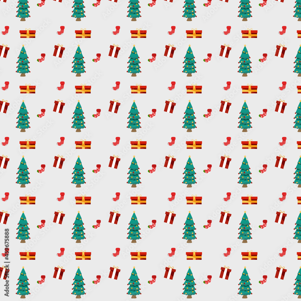 Seamless pattern Christmas illustrations. Traditional elements gift boxes, gingerbread Seamless pattern Christmas illustrations. Traditional elements gift boxes, gingerbread