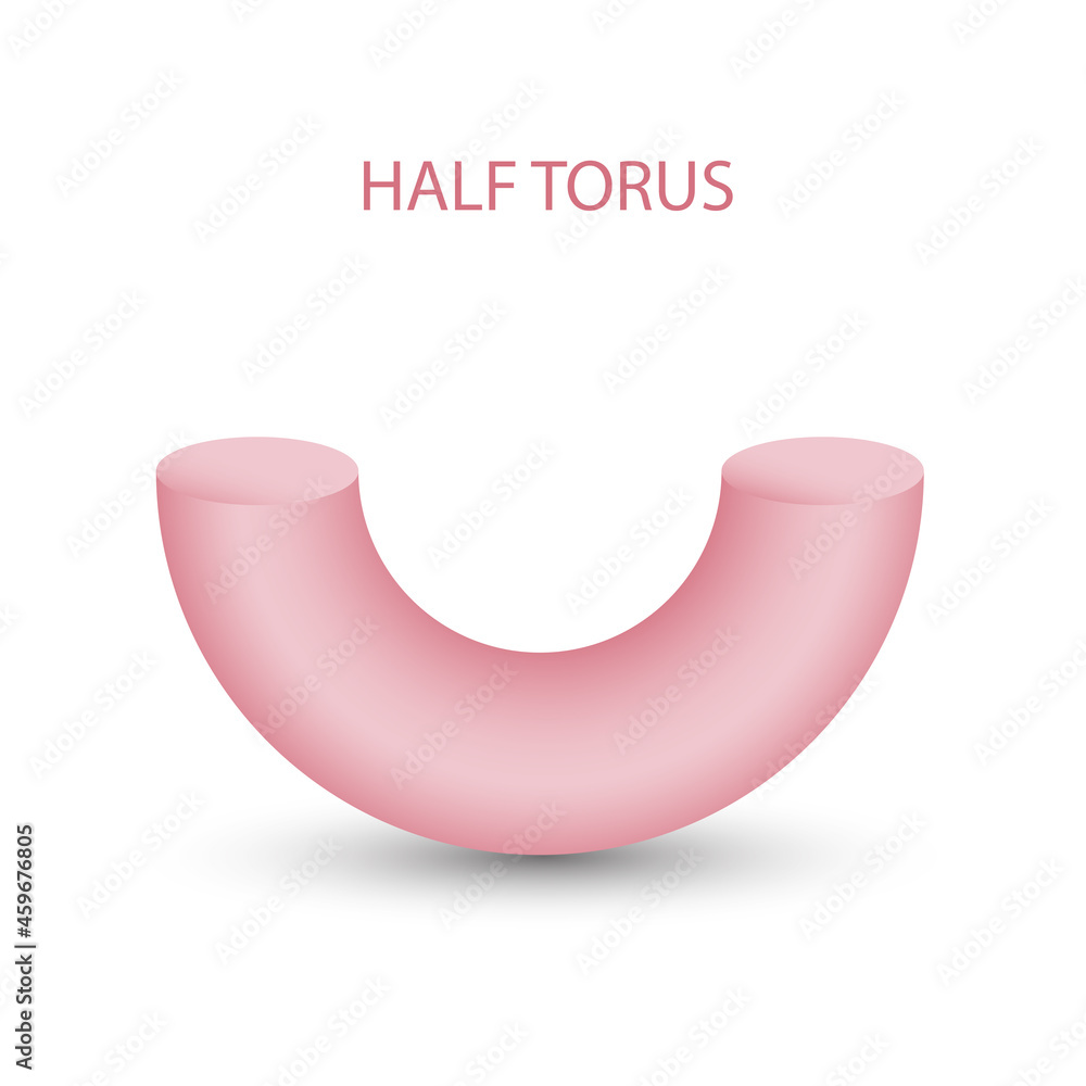 pink half torus with gradients and shadow for game, icon, package design, logo, mobile, ui, web, education. 3D torus on a white background. Geometric figures for your design. Bagel. pink half torus with gradients and shadow for game, icon, package design, logo, mobile, ui, web, education. 3D torus on a white background. Geometric figures for your design. Bagel.