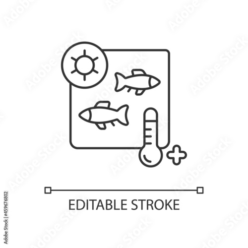 Heat treatment linear icon. Seafood processing. Fish sterilization. Cooking and canning. Thin line customizable illustration. Contour symbol. Vector isolated outline drawing. Editable stroke