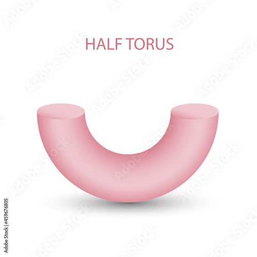 pink half torus with gradients and shadow for game, icon, package design, logo, mobile, ui, web, education. 3D torus on a white background. Geometric figures for your design. Bagel.