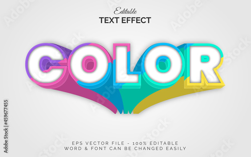 color text effect long shadow style. Editable text effect colorful theme.