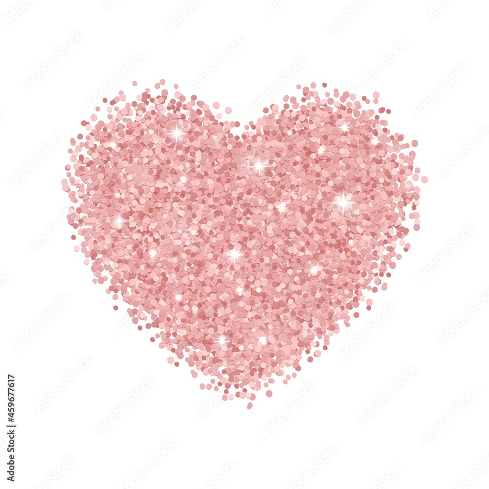 Rose gold glitter heart isolated on white background. Vector