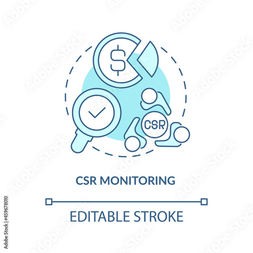 CSR monitoring system concept icon. Corporate social responsibility ecaluation perfomance abstract idea thin line illustration. Vector isolated outline color drawing. Editable stroke