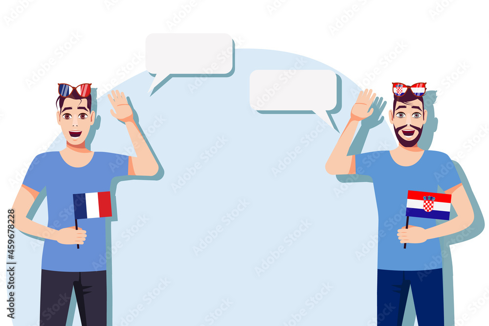 Men with French and Croatian flags. Background for the text. Communication between native speakers of the language. Vector illustration.