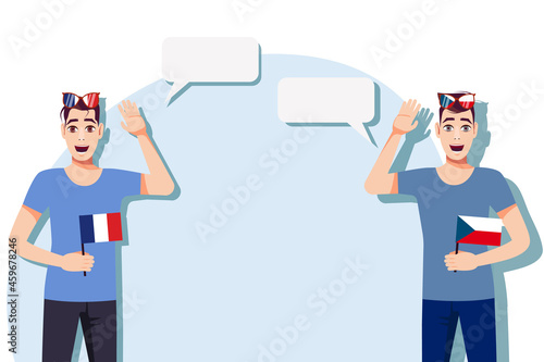 The concept of international communication, sports, education, business between France and Czech. Men with French and Czech flags. Vector illustration.