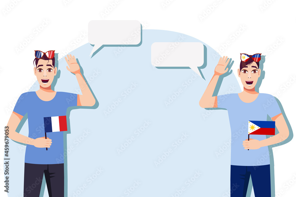 Men with French and Philippine flags. Background for the text. Communication between native speakers of the language. Vector illustration. Men with French and Philippine flags. Background for the text. Communication between native speakers of the language. Vector illustration.