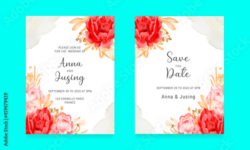 Beautiful hand drawing wedding invitation floral design