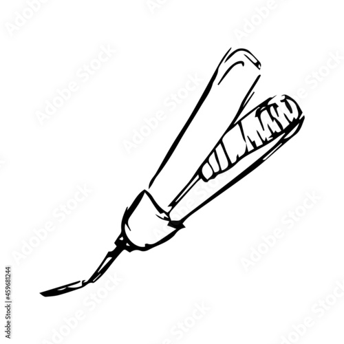 An iron for straightening hair. An electric device for hair care drawn by hand. Vector illustration isolated on a white background for design and web.