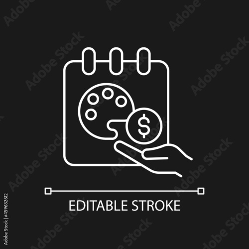 Paid sabbatical leave white linear icon for dark theme. Employee vacation. Extended break. Thin line customizable illustration. Isolated vector contour symbol for night mode. Editable stroke