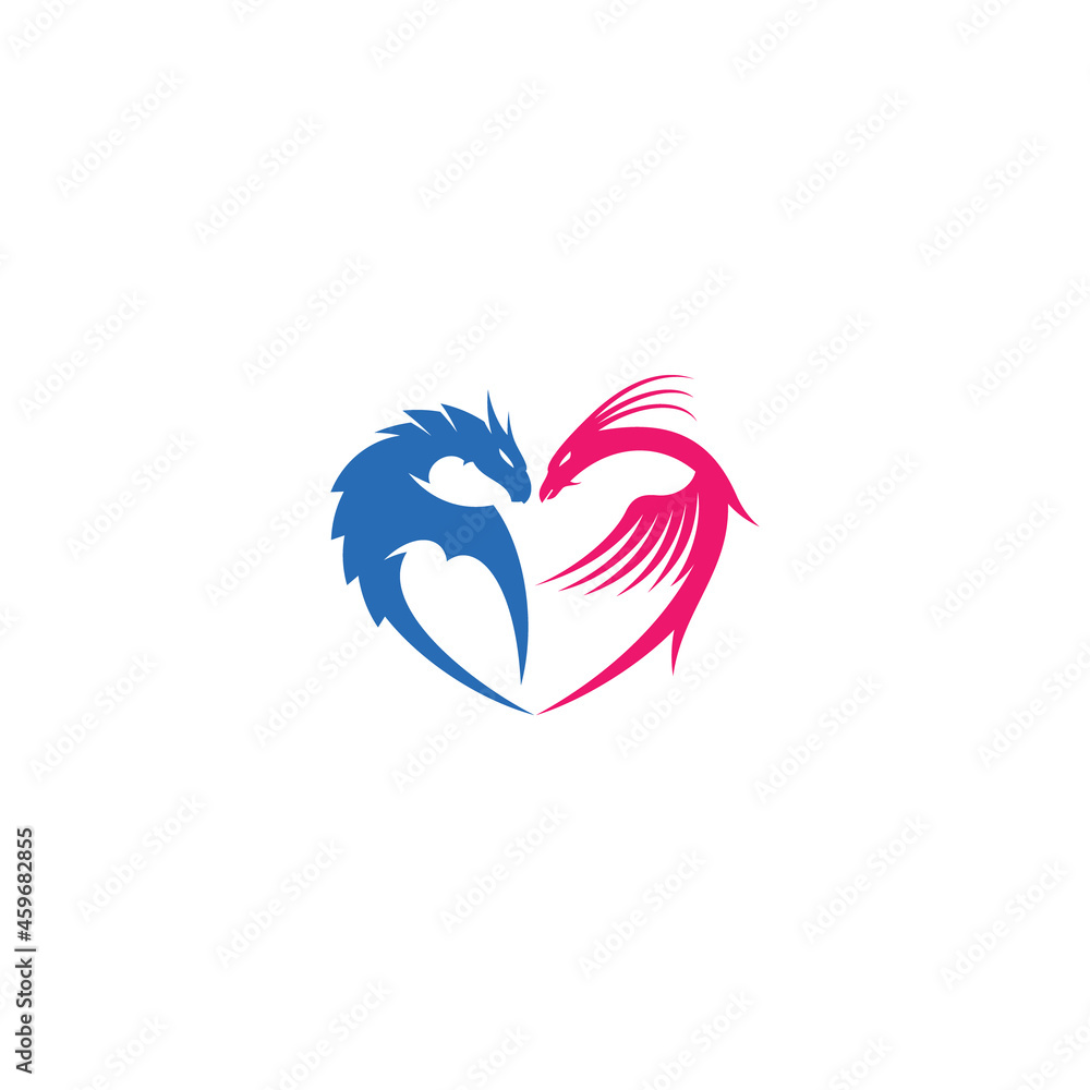 Dragon and Phoenix in Heart Shape logo or icon design Dragon and Phoenix in Heart Shape logo or icon design