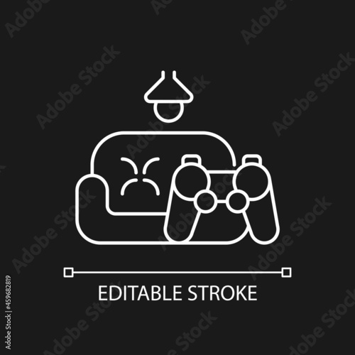 Game room white linear icon for dark theme. Increase employee engagement. Psychological wellbeing. Thin line customizable illustration. Isolated vector contour symbol for night mode. Editable stroke