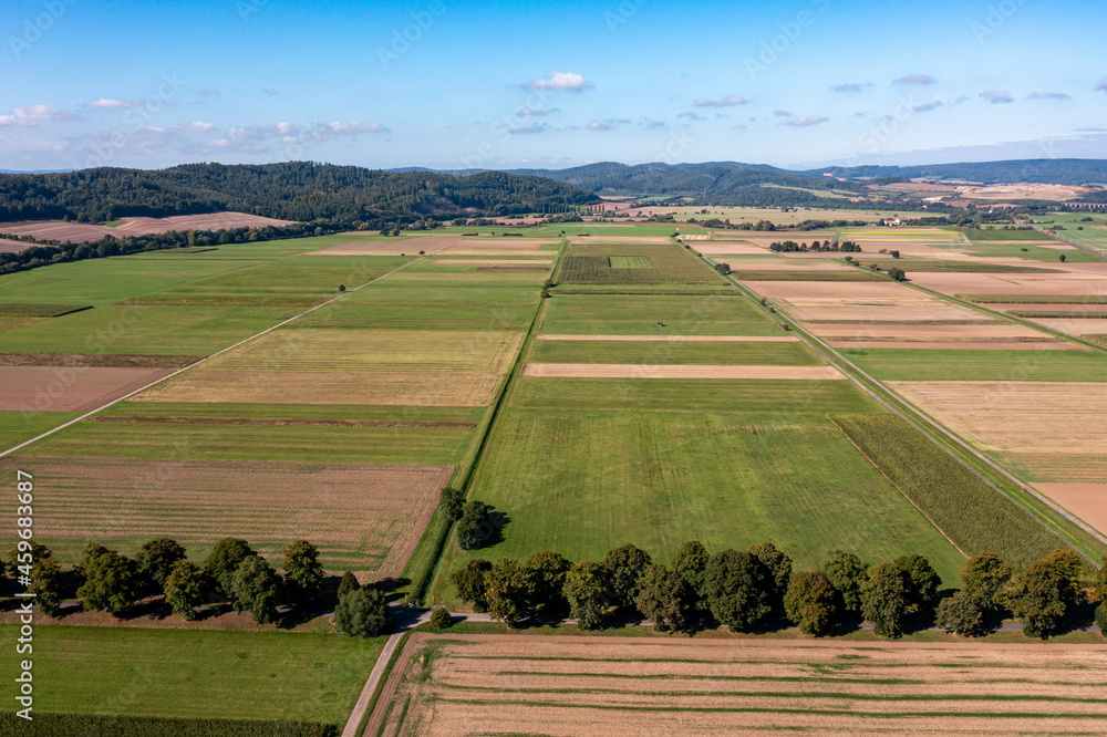 The landscape of the Werra Valley at Herleshausen in Hesse in Germany