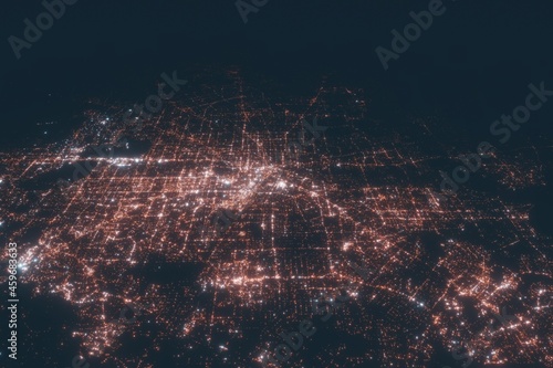 Houston aerial view at night. Top view on modern city with street lights